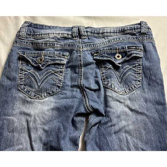 Denim Shorts Thick Stitch Flap Pockets  Embroidery Long  Western Cuffed BL - Picture 9 of 15